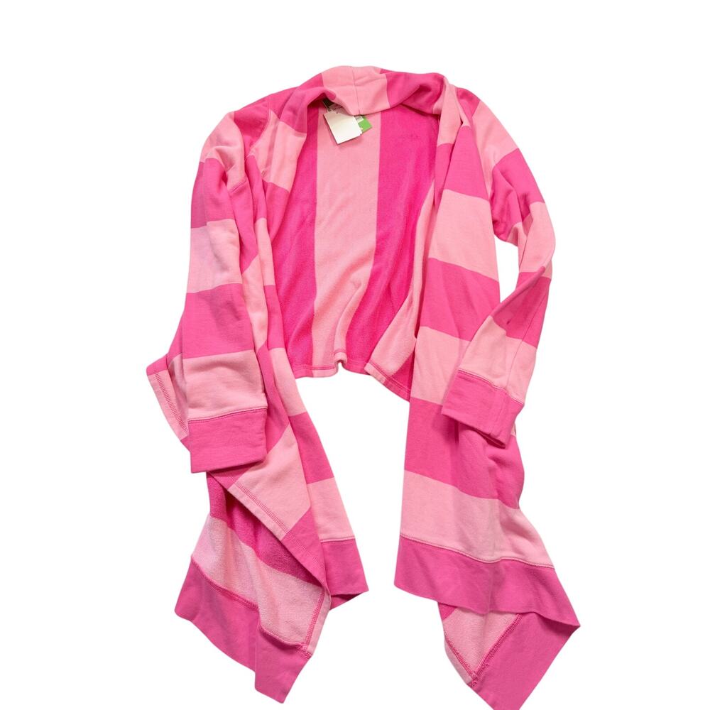 Lilly Pulitzer Norma Fleece Wrap Stripe Cardigan Pink NWT Medium Preppy Cozy - Picture 2 of 13